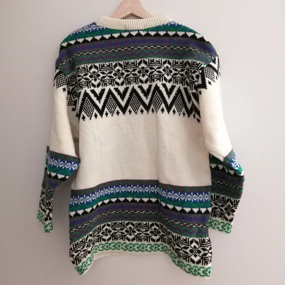 Vintage Embroidered Chunky Knit Sweater Norway Grandma Geometric Floral Medium - Picture 4 of 17